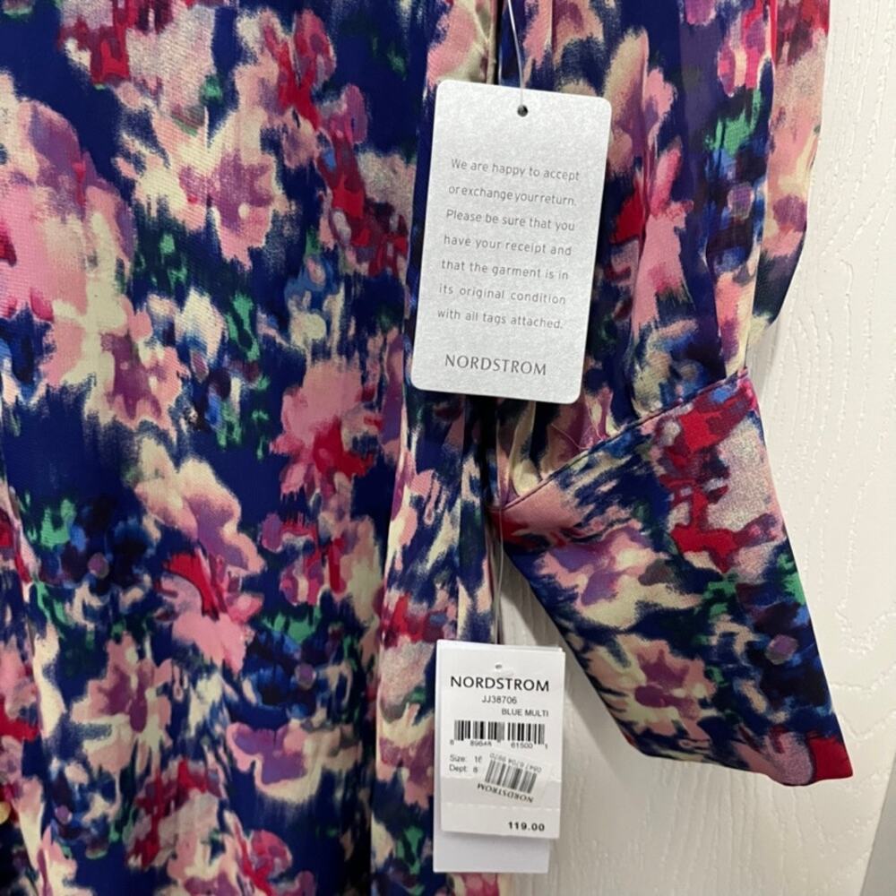 Julia Jordan Dress Floral Chiffon Women Size 16 New NWT Blue Pink V-Neck Flirty - Picture 3 of 16